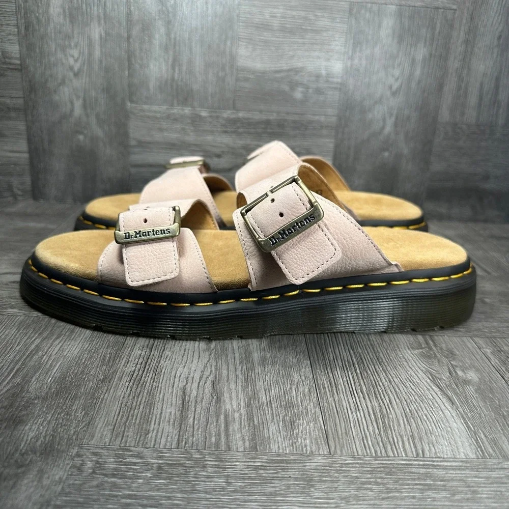 Dr. Martens Josef Slide Sandals Mens 12 Peach Pink Leather Buckle Casual NEW